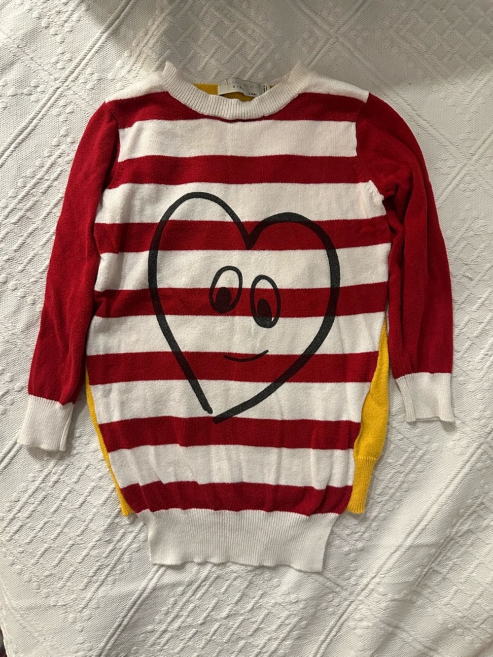 Stella McCartney Kids Red, White & Yellow Striped Sweater with Heart Graphic